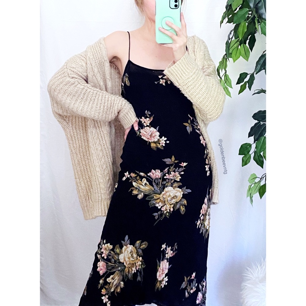 Vintage Black Floral Midi Dress